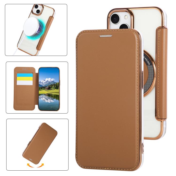 Ultra-thin Magnetic Plating Vegan Leather Phone Case, For iPhone 15, For iPhone 14 / 13, For iPhone 14 Pro, For iPhone 14 Pro Max, For iPhone 13 Pro Max, For iPhone 13 Pro