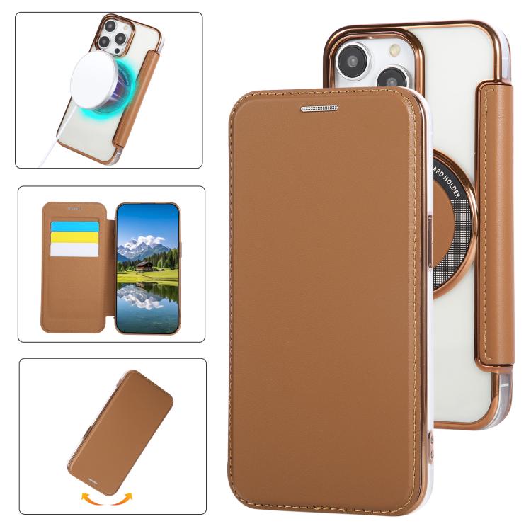 Ultra-thin Magnetic Plating Vegan Leather Phone Case, For iPhone 15, For iPhone 14 / 13, For iPhone 14 Pro, For iPhone 14 Pro Max, For iPhone 13 Pro Max, For iPhone 13 Pro
