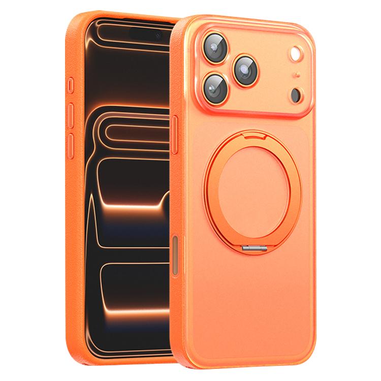 غطاء هاتف مغناطيسي من الجلد النباتي مع حامل دوار 360 درجة، لهواتف iPhone 17 Pro Max، iPhone 17 Pro، iPhone 17