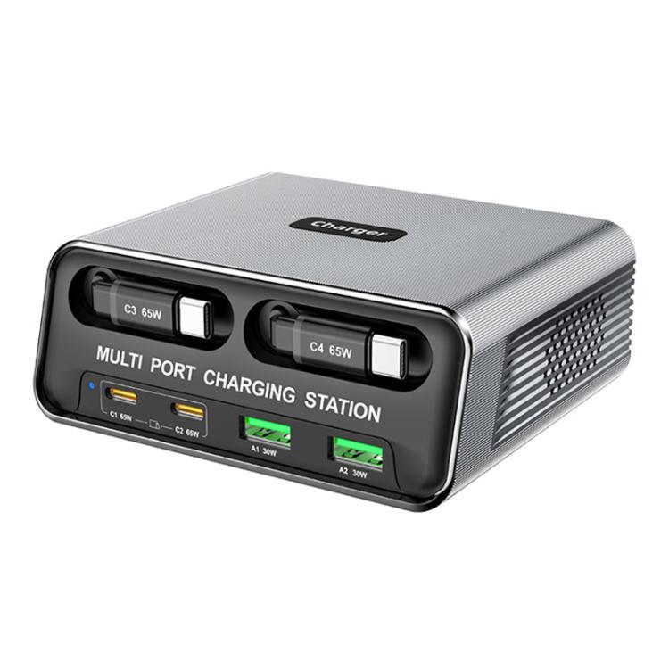 WXL-60C 6-in-1 Desktop Multi Ports Charging Station Built-in Dual Telescopic Cables, WXL-60C