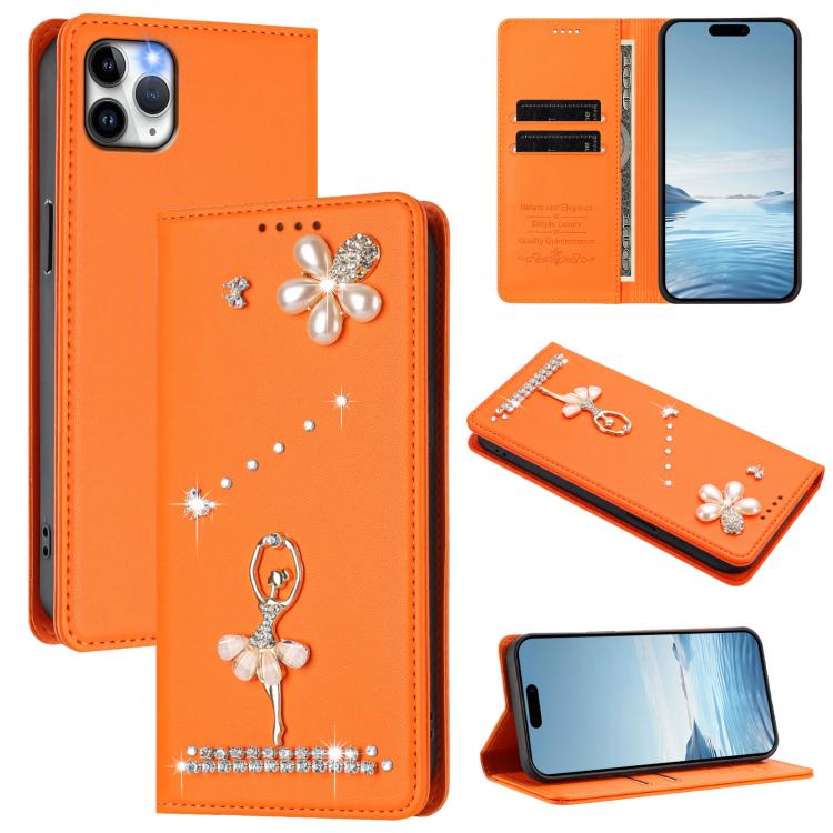 Ballet Girl Diamond Studded RFID Vegan Leather Phone Case, For iPhone 13 Pro, For iPhone 12 / 12 Pro, For iPhone 12 Pro Max, For iPhone 11 Pro Max, For iPhone 11, For iPhone 11 Pro