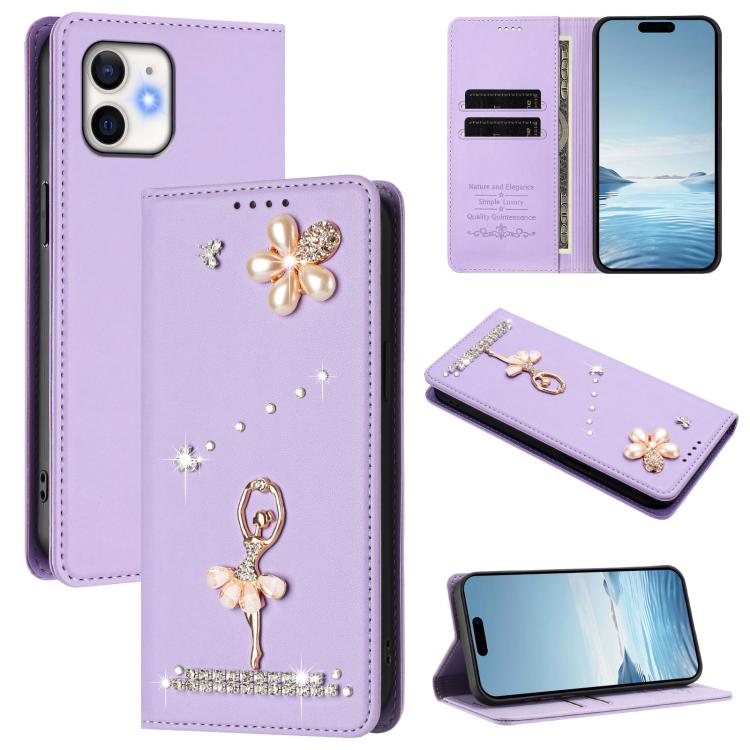 Ballet Girl Diamond Studded RFID Vegan Leather Phone Case, For iPhone 13 Pro, For iPhone 12 / 12 Pro, For iPhone 12 Pro Max, For iPhone 11 Pro Max, For iPhone 11, For iPhone 11 Pro