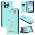 Ballet Girl Diamond Studded RFID Vegan Leather Phone Case, For iPhone 15, For iPhone 14 Plus, For iPhone 14 / 13, For iPhone 14 Pro, For iPhone 14 Pro Max, For iPhone 13 Pro Max