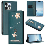 Ballet Girl Diamond Studded RFID Vegan Leather Phone Case, For iPhone 15, For iPhone 14 Plus, For iPhone 14 / 13, For iPhone 14 Pro, For iPhone 14 Pro Max, For iPhone 13 Pro Max