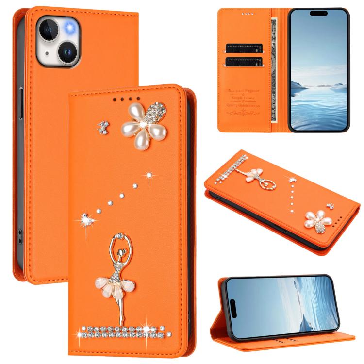 Ballet Girl Diamond Studded RFID Vegan Leather Phone Case, For iPhone 15, For iPhone 14 Plus, For iPhone 14 / 13, For iPhone 14 Pro, For iPhone 14 Pro Max, For iPhone 13 Pro Max