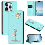 Ballet Girl Diamond Studded RFID Vegan Leather Phone Case, For iPhone 15, For iPhone 14 Plus, For iPhone 14 / 13, For iPhone 14 Pro, For iPhone 14 Pro Max, For iPhone 13 Pro Max
