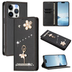 Ballet Girl Diamond Studded RFID Vegan Leather Phone Case, For iPhone 15, For iPhone 14 Plus, For iPhone 14 / 13, For iPhone 14 Pro, For iPhone 14 Pro Max, For iPhone 13 Pro Max