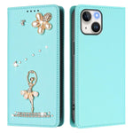 Ballet Girl Diamond Studded RFID Vegan Leather Phone Case, For iPhone 15, For iPhone 14 Plus, For iPhone 14 / 13, For iPhone 14 Pro, For iPhone 14 Pro Max, For iPhone 13 Pro Max