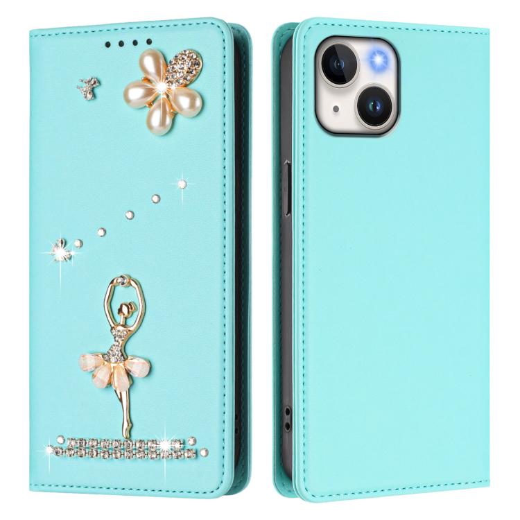 Ballet Girl Diamond Studded RFID Vegan Leather Phone Case, For iPhone 15, For iPhone 14 Plus, For iPhone 14 / 13, For iPhone 14 Pro, For iPhone 14 Pro Max, For iPhone 13 Pro Max