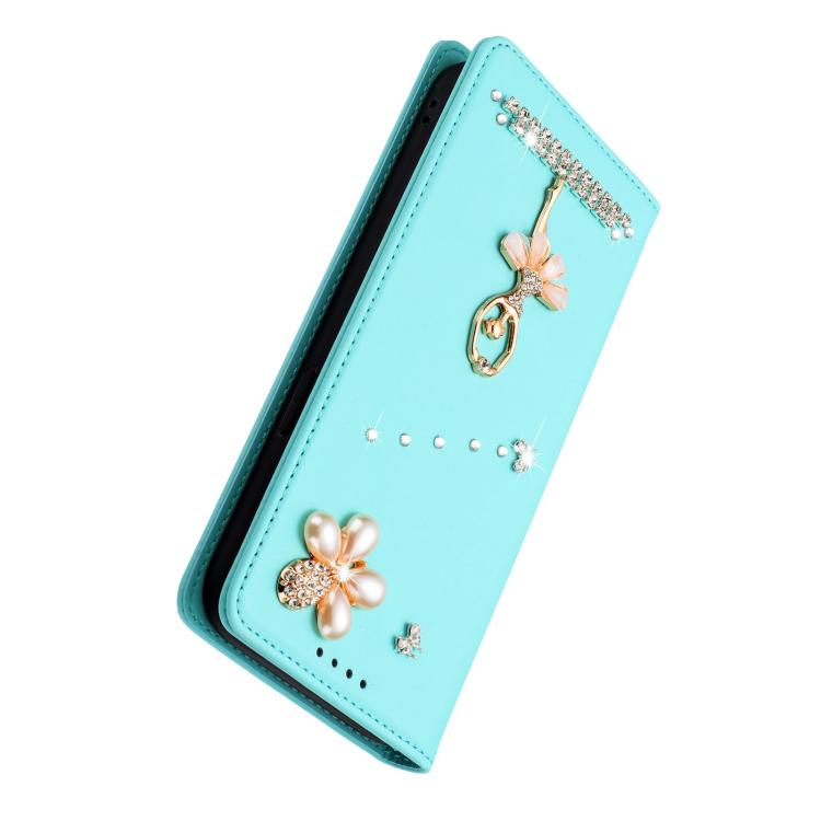 Ballet Girl Diamond Studded RFID Vegan Leather Phone Case, For iPhone 15, For iPhone 14 Plus, For iPhone 14 / 13, For iPhone 14 Pro, For iPhone 14 Pro Max, For iPhone 13 Pro Max