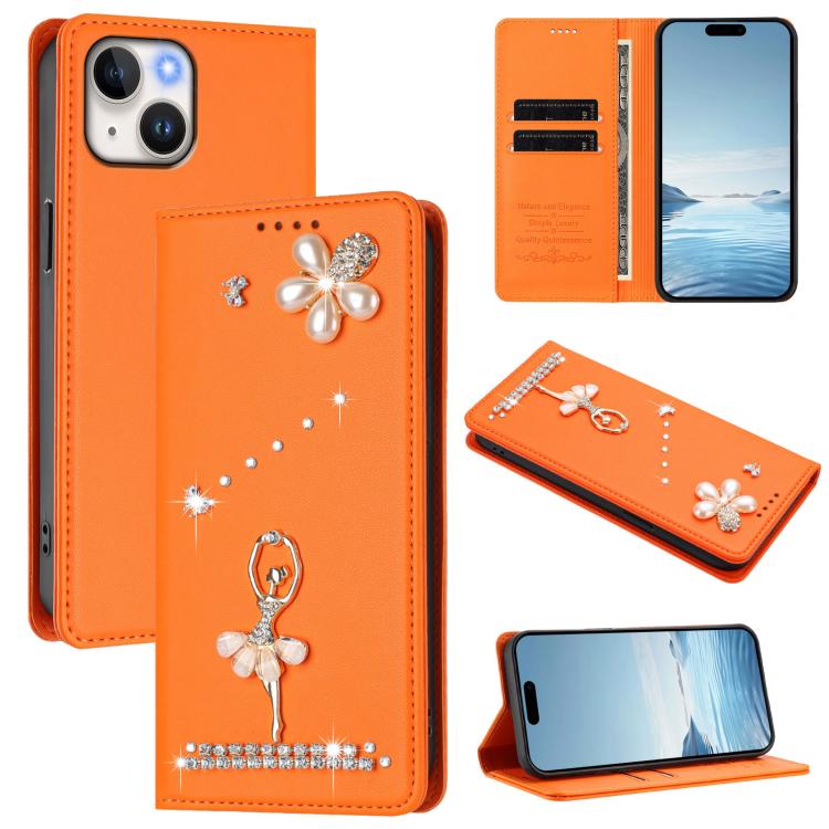 Ballet Girl Diamond Studded RFID Vegan Leather Phone Case, For iPhone 15, For iPhone 14 Plus, For iPhone 14 / 13, For iPhone 14 Pro, For iPhone 14 Pro Max, For iPhone 13 Pro Max