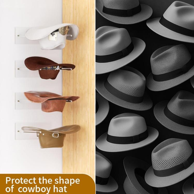 Wall-Mounted Clear Acrylic Cowboy Hat Storage Rack Sun Hat Display Stand, Single Pack, 2pcs/Pack