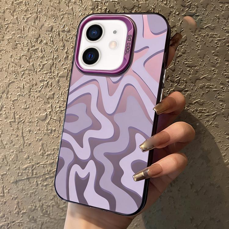 حافظة هاتف PC 2 في 1 بنمط خطوط متموجة مع طلاء IMD مطفي، لهواتف iPhone 11، iPhone 11 Pro، iPhone X / XS، iPhone XR، iPhone XS Max، iPhone 8 Plus / 7 Plus