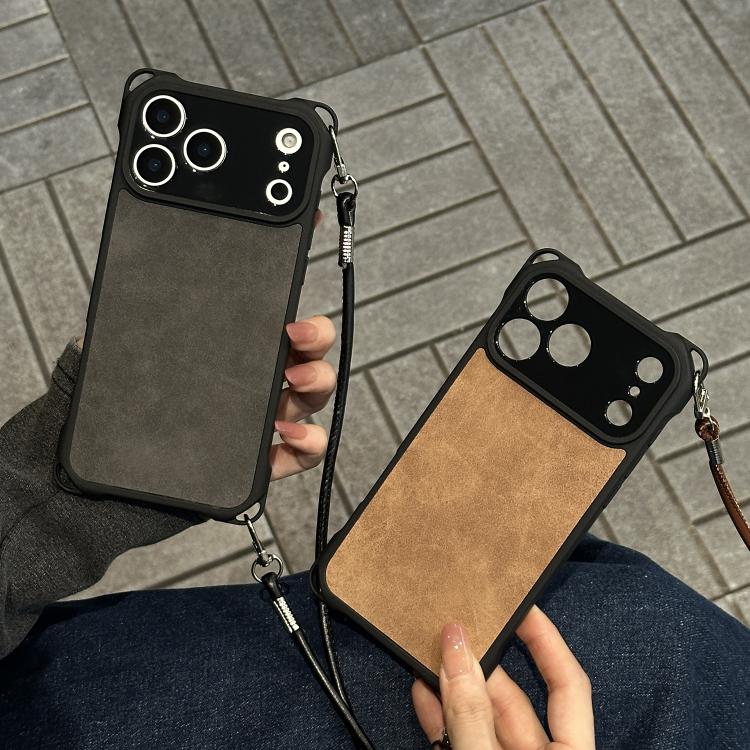 Fine Hole Faux Leather Shockproof Phone Case with Crossbody PU Strap, For iPhone 17 Pro Max, For iPhone 17 Pro