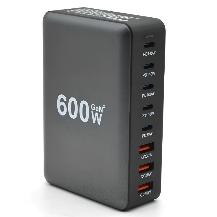 600W USB-C / Type-C and USB-A 8-Port High Power GaN Desktop Fast Charger, EU Plug, US Plug, UK Plug, AU Plug