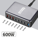 600W USB-C / Type-C and USB-A 8-Port High Power GaN Desktop Fast Charger, EU Plug, US Plug, UK Plug, AU Plug