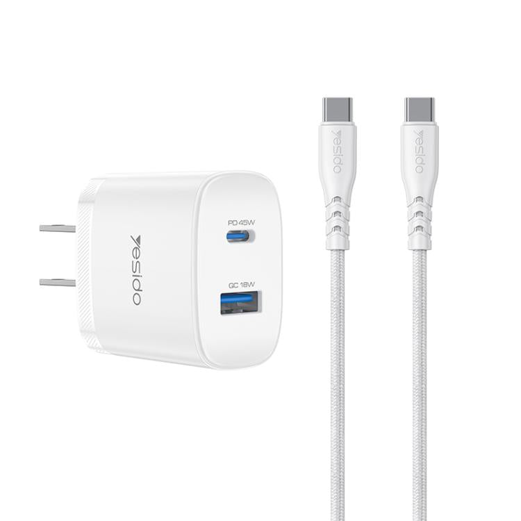 Yesido PD45W USB and Type-C Dual Interface Fast Charger Set, EU Plug, UK Plug, US Plug