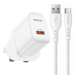Yesido 18W USB Single Interface Charger Set with USB to Type-C Cable, EU Plug, UK Plug, US Plug