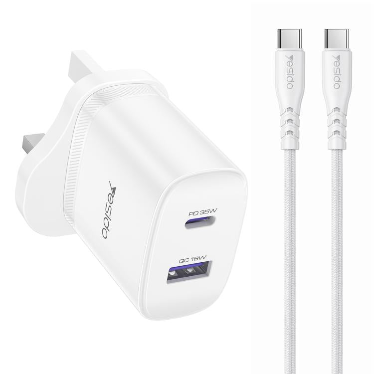 Yesido PD35W Type-C, USB Fast Charger Kit with Type-C to Type-C Cable, US Plug, EU Plug, UK Plug