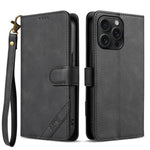 AZNS A2 Series Tri-Card Wallet RFID Vegan Leather Phone Case with Strap, For iPhone 13 Pro, For iPhone 13, For iPhone 12, For iPhone 12 Pro Max, For iPhone 12 Pro, For iPhone 11 Pro Max, For iPhone 11, For iPhone 11 Pro