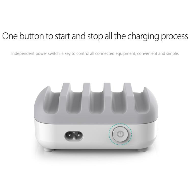 محطة شحن ذكية ORICO DUK-5P بقدرة 40W مع 5 منافذ USB وحامل، قابس أمريكي، قابس بريطاني، قابس أسترالي