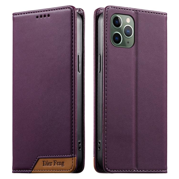 حافظة هاتف من الجلد النباتي مع تجميع قوي مغناطيسي RFID من Dierfeng، لهواتف iPhone 11 Pro Max، iPhone 11، iPhone 11 Pro، iPhone X / XS، iPhone XR، iPhone XS Max، iPhone 8 Plus / 7 Plus