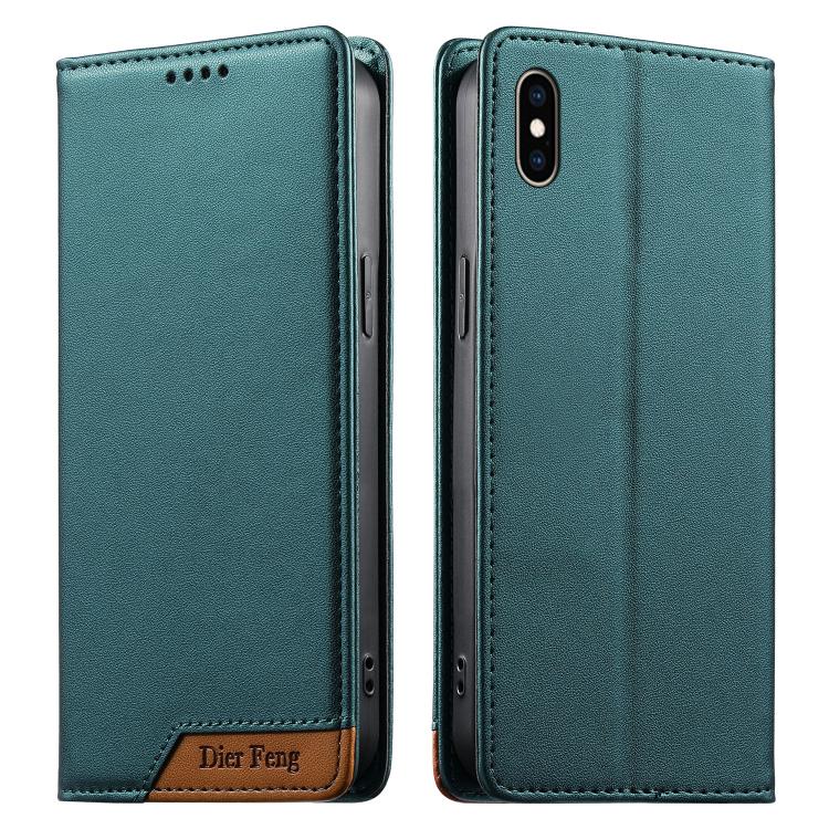 حافظة هاتف من الجلد النباتي مع تجميع قوي مغناطيسي RFID من Dierfeng، لهواتف iPhone 11 Pro Max، iPhone 11، iPhone 11 Pro، iPhone X / XS، iPhone XR، iPhone XS Max، iPhone 8 Plus / 7 Plus