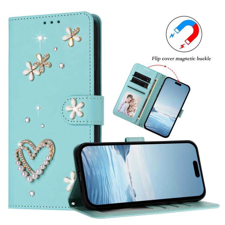 ZS01 Double-Layer Heart Floral Vegan Leather Phone Case with Wrist Strap, For iPhone 16 Pro, For iPhone 16 Plus, For iPhone 16, For iPhone 15 Pro Max, For iPhone 15 Pro, For iPhone 15 Plus