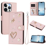 ZS01 Double-Layer Heart Floral Vegan Leather Phone Case with Wrist Strap, For iPhone 16 Pro, For iPhone 16 Plus, For iPhone 16, For iPhone 15 Pro Max, For iPhone 15 Pro, For iPhone 15 Plus