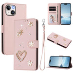 ZS01 Double-Layer Heart Floral Vegan Leather Phone Case with Wrist Strap, For iPhone 15, For iPhone 14 Plus, For iPhone 14 / 13, For iPhone 14 Pro, For iPhone 14 Pro Max, For iPhone 13 Pro Max