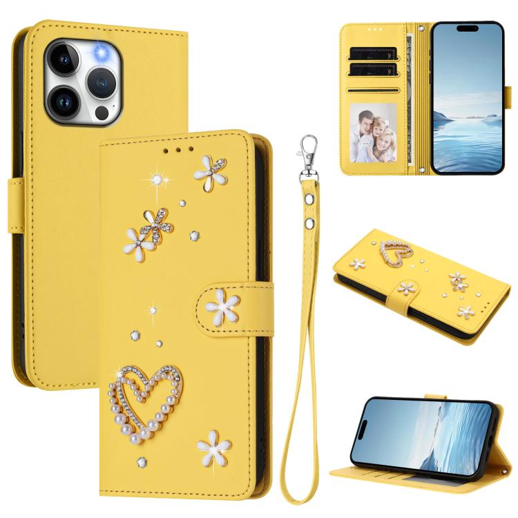 ZS01 Double-Layer Heart Floral Vegan Leather Phone Case with Wrist Strap, For iPhone 15, For iPhone 14 Plus, For iPhone 14 / 13, For iPhone 14 Pro, For iPhone 14 Pro Max, For iPhone 13 Pro Max