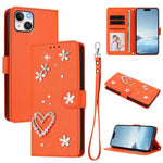 ZS01 Double-Layer Heart Floral Vegan Leather Phone Case with Wrist Strap, For iPhone 15, For iPhone 14 Plus, For iPhone 14 / 13, For iPhone 14 Pro, For iPhone 14 Pro Max, For iPhone 13 Pro Max