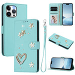 ZS01 Double-Layer Heart Floral Vegan Leather Phone Case with Wrist Strap, For iPhone 15, For iPhone 14 Plus, For iPhone 14 / 13, For iPhone 14 Pro, For iPhone 14 Pro Max, For iPhone 13 Pro Max