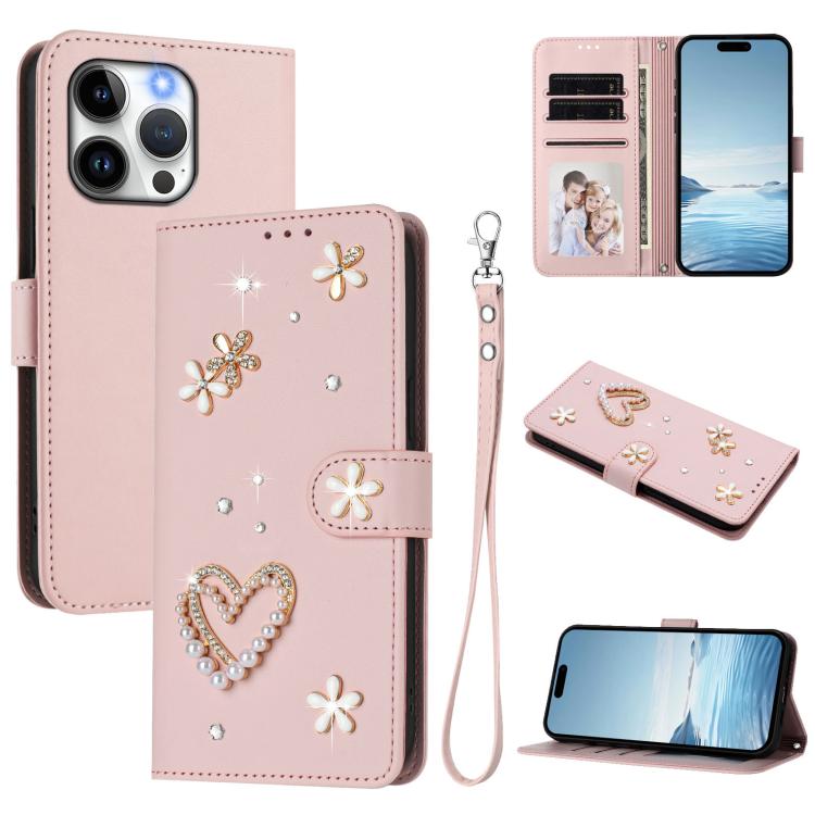 ZS01 Double-Layer Heart Floral Vegan Leather Phone Case with Wrist Strap, For iPhone 13 Pro, For iPhone 12 / 12 Pro, For iPhone 12 Pro Max, For iPhone 11 Pro Max, For iPhone 11, For iPhone 11 Pro