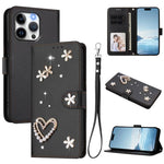 ZS01 Double-Layer Heart Floral Vegan Leather Phone Case with Wrist Strap, For iPhone 13 Pro, For iPhone 12 / 12 Pro, For iPhone 12 Pro Max, For iPhone 11 Pro Max, For iPhone 11, For iPhone 11 Pro
