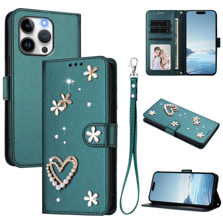 ZS01 Double-Layer Heart Floral Vegan Leather Phone Case with Wrist Strap, For iPhone 13 Pro, For iPhone 12 / 12 Pro, For iPhone 12 Pro Max, For iPhone 11 Pro Max, For iPhone 11, For iPhone 11 Pro