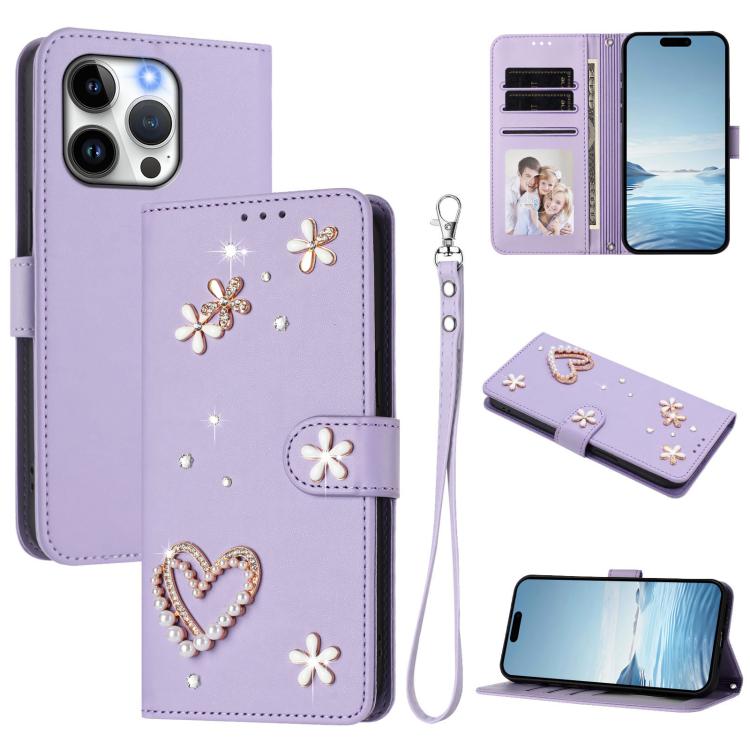 ZS01 Double-Layer Heart Floral Vegan Leather Phone Case with Wrist Strap, For iPhone 13 Pro, For iPhone 12 / 12 Pro, For iPhone 12 Pro Max, For iPhone 11 Pro Max, For iPhone 11, For iPhone 11 Pro