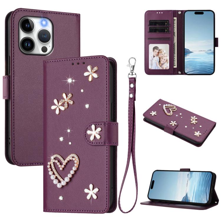 ZS01 Double-Layer Heart Floral Vegan Leather Phone Case with Wrist Strap, For iPhone 13 Pro, For iPhone 12 / 12 Pro, For iPhone 12 Pro Max, For iPhone 11 Pro Max, For iPhone 11, For iPhone 11 Pro
