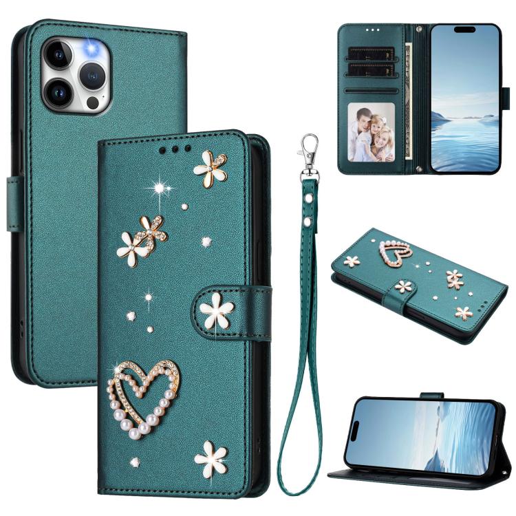 ZS01 Double-Layer Heart Floral Vegan Leather Phone Case with Wrist Strap, For iPhone 13 Pro, For iPhone 12 / 12 Pro, For iPhone 12 Pro Max, For iPhone 11 Pro Max, For iPhone 11, For iPhone 11 Pro