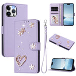 ZS01 Double-Layer Heart Floral Vegan Leather Phone Case with Wrist Strap, For iPhone 13 Pro, For iPhone 12 / 12 Pro, For iPhone 12 Pro Max, For iPhone 11 Pro Max, For iPhone 11, For iPhone 11 Pro