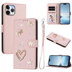 ZS01 Double-Layer Heart Floral Vegan Leather Phone Case with Wrist Strap, For iPhone 13 Pro, For iPhone 12 / 12 Pro, For iPhone 12 Pro Max, For iPhone 11 Pro Max, For iPhone 11, For iPhone 11 Pro