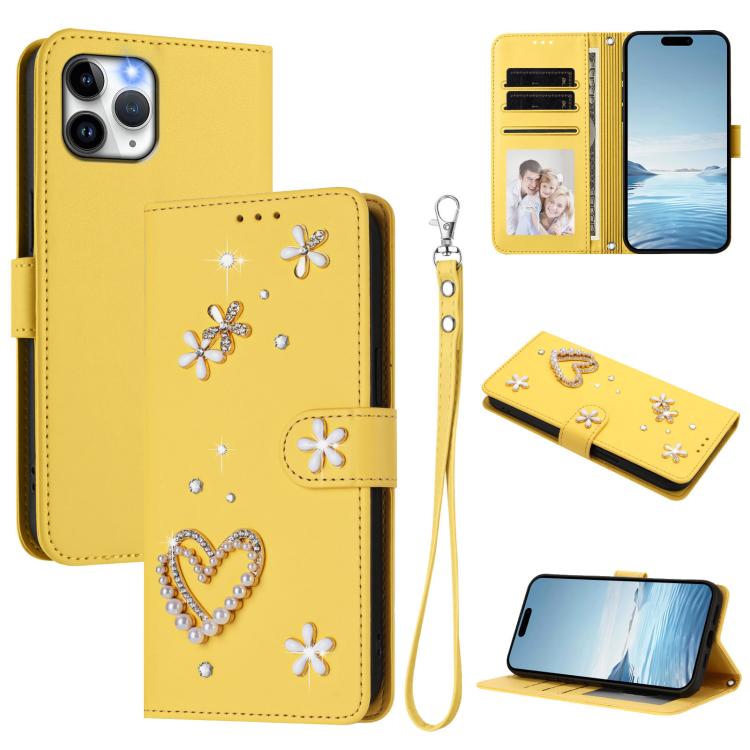 ZS01 Double-Layer Heart Floral Vegan Leather Phone Case with Wrist Strap, For iPhone 13 Pro, For iPhone 12 / 12 Pro, For iPhone 12 Pro Max, For iPhone 11 Pro Max, For iPhone 11, For iPhone 11 Pro
