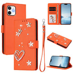 ZS01 Double-Layer Heart Floral Vegan Leather Phone Case with Wrist Strap, For iPhone 13 Pro, For iPhone 12 / 12 Pro, For iPhone 12 Pro Max, For iPhone 11 Pro Max, For iPhone 11, For iPhone 11 Pro