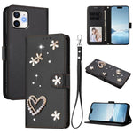 ZS01 Double-Layer Heart Floral Vegan Leather Phone Case with Wrist Strap, For iPhone 13 Pro, For iPhone 12 / 12 Pro, For iPhone 12 Pro Max, For iPhone 11 Pro Max, For iPhone 11, For iPhone 11 Pro