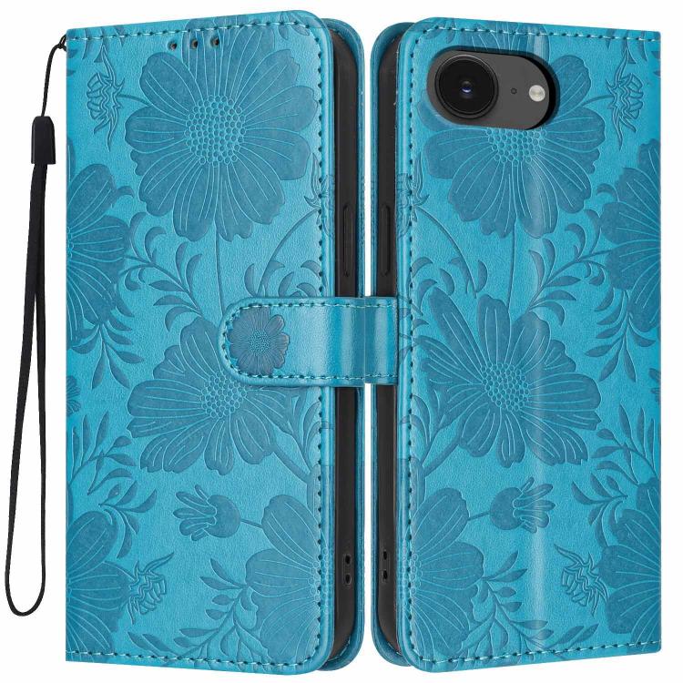 Sunflower Embossed Vegan Leather Phone Case with Small Black Rope, For iPhone 18 Pro, For iPhone 18 Pro Max, For iPhone 16e / 17e, For iPhone 17 Pro Max, For iPhone 17 Pro, For iPhone 17, For iPhone Air, For iPhone 16 Pro Max