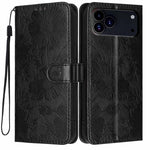 Sunflower Embossed Vegan Leather Phone Case with Small Black Rope, For iPhone 18 Pro, For iPhone 18 Pro Max, For iPhone 16e / 17e, For iPhone 17 Pro Max, For iPhone 17 Pro, For iPhone 17, For iPhone Air, For iPhone 16 Pro Max