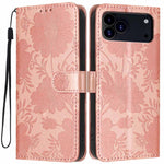 Sunflower Embossed Vegan Leather Phone Case with Small Black Rope, For iPhone 18 Pro, For iPhone 18 Pro Max, For iPhone 16e / 17e, For iPhone 17 Pro Max, For iPhone 17 Pro, For iPhone 17, For iPhone Air, For iPhone 16 Pro Max