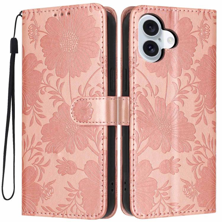 Sunflower Embossed Vegan Leather Phone Case with Small Black Rope, For iPhone 18 Pro, For iPhone 18 Pro Max, For iPhone 16e / 17e, For iPhone 17 Pro Max, For iPhone 17 Pro, For iPhone 17, For iPhone Air, For iPhone 16 Pro Max