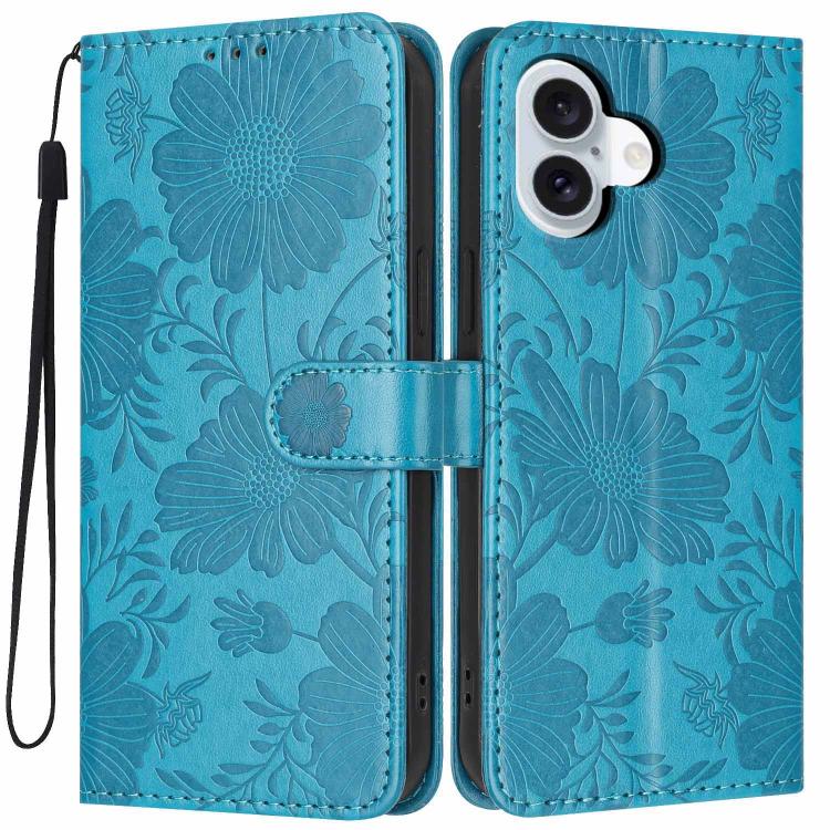Sunflower Embossed Vegan Leather Phone Case with Small Black Rope, For iPhone 18 Pro, For iPhone 18 Pro Max, For iPhone 16e / 17e, For iPhone 17 Pro Max, For iPhone 17 Pro, For iPhone 17, For iPhone Air, For iPhone 16 Pro Max