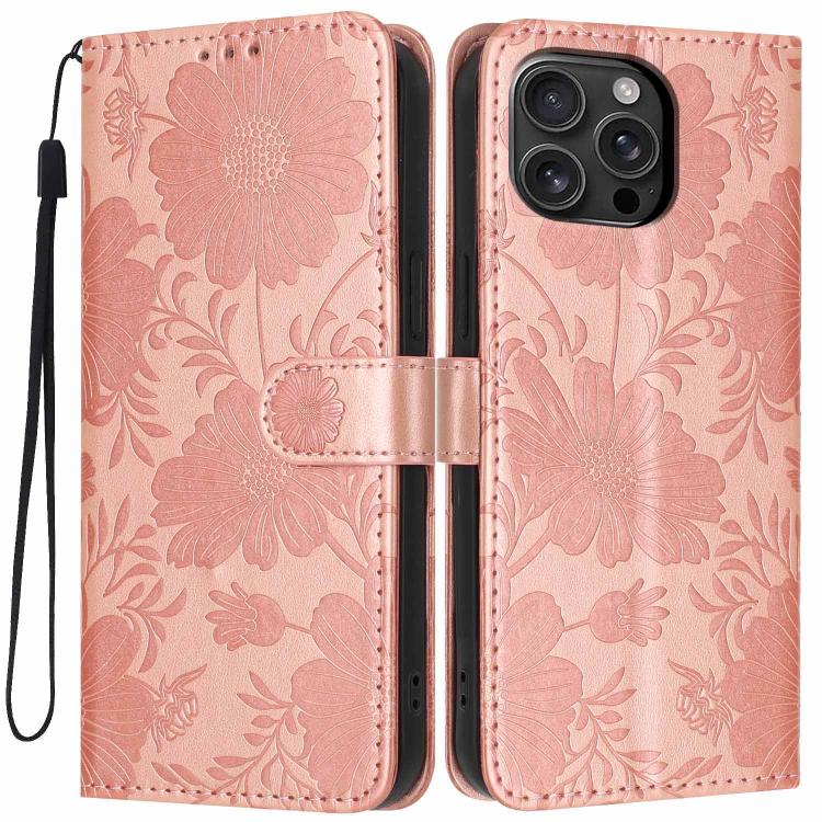 Sunflower Embossed Vegan Leather Phone Case with Small Black Rope, For iPhone 18 Pro, For iPhone 18 Pro Max, For iPhone 16e / 17e, For iPhone 17 Pro Max, For iPhone 17 Pro, For iPhone 17, For iPhone Air, For iPhone 16 Pro Max